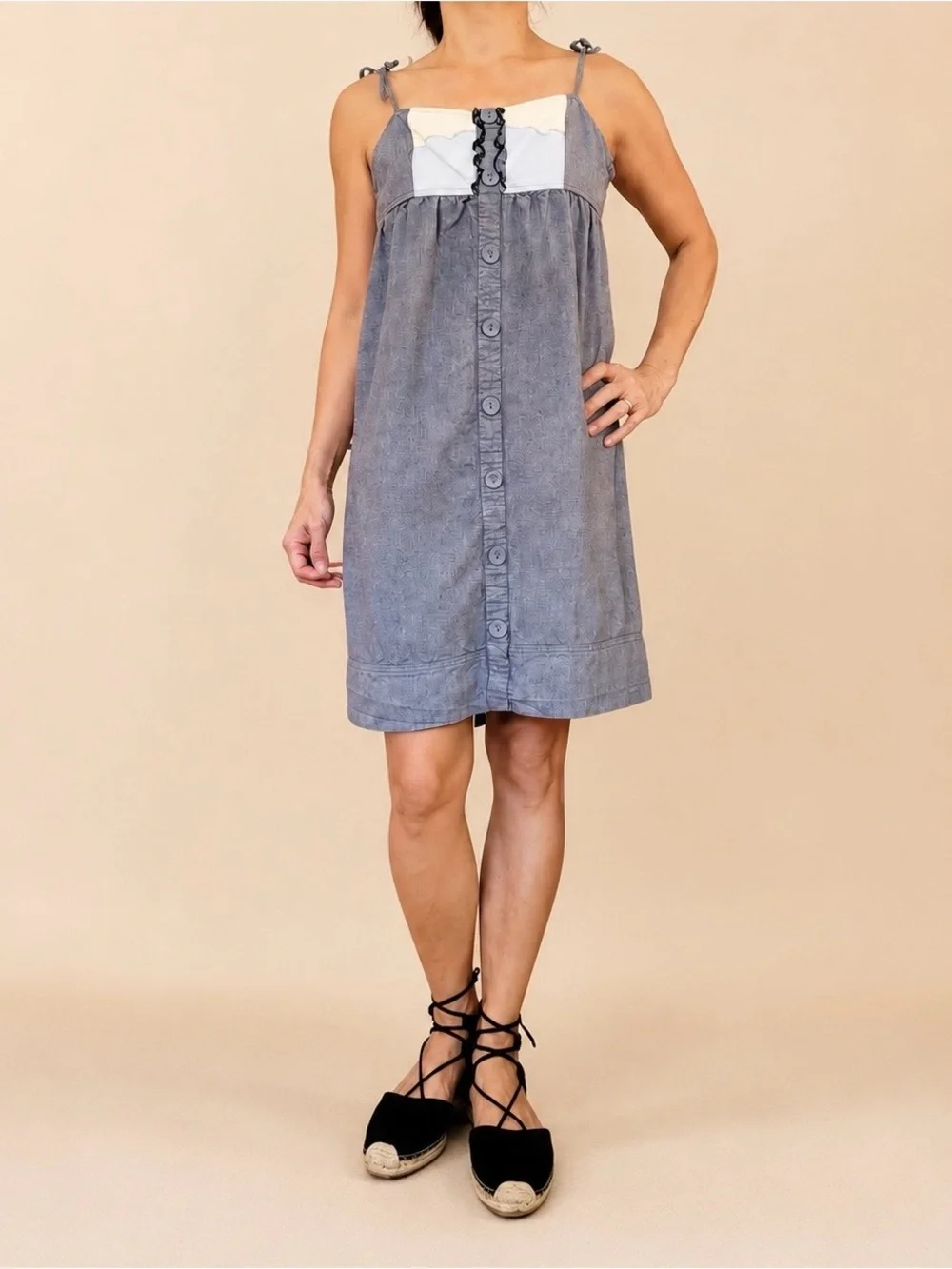 Element Eden Chambray Babydoll Button Front Dress Size S Y2K
